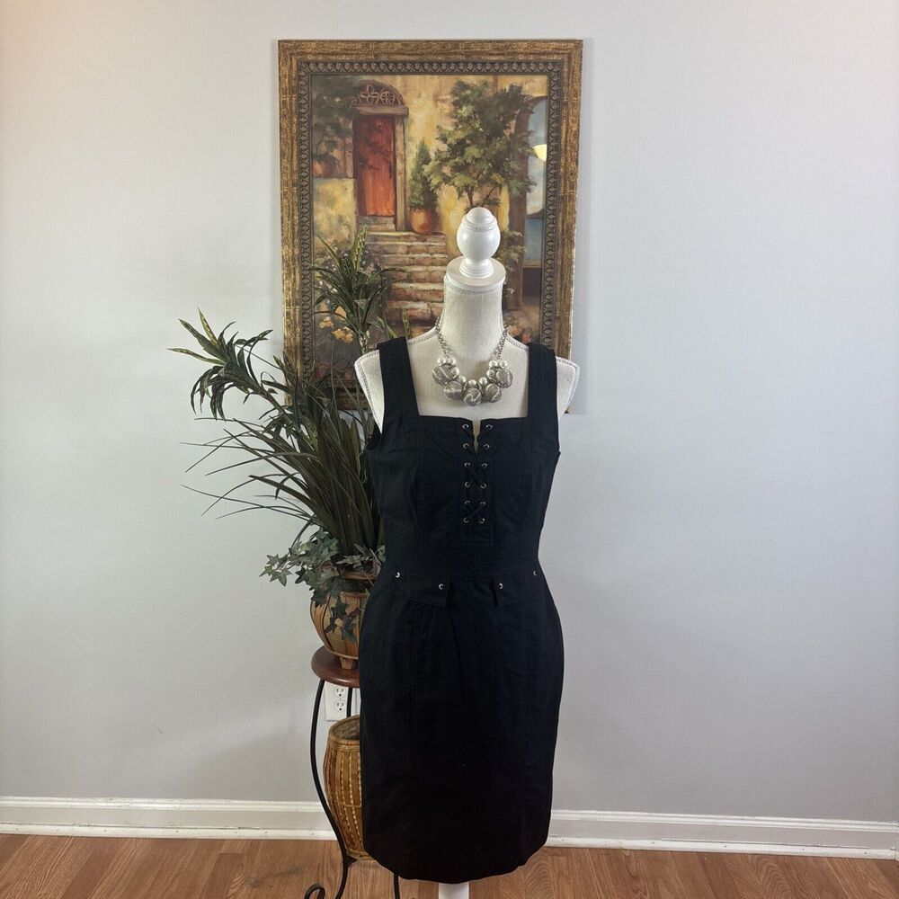 White House Black Market Women's Dress Sheath 4 Lace Up Corset Look Square Neck